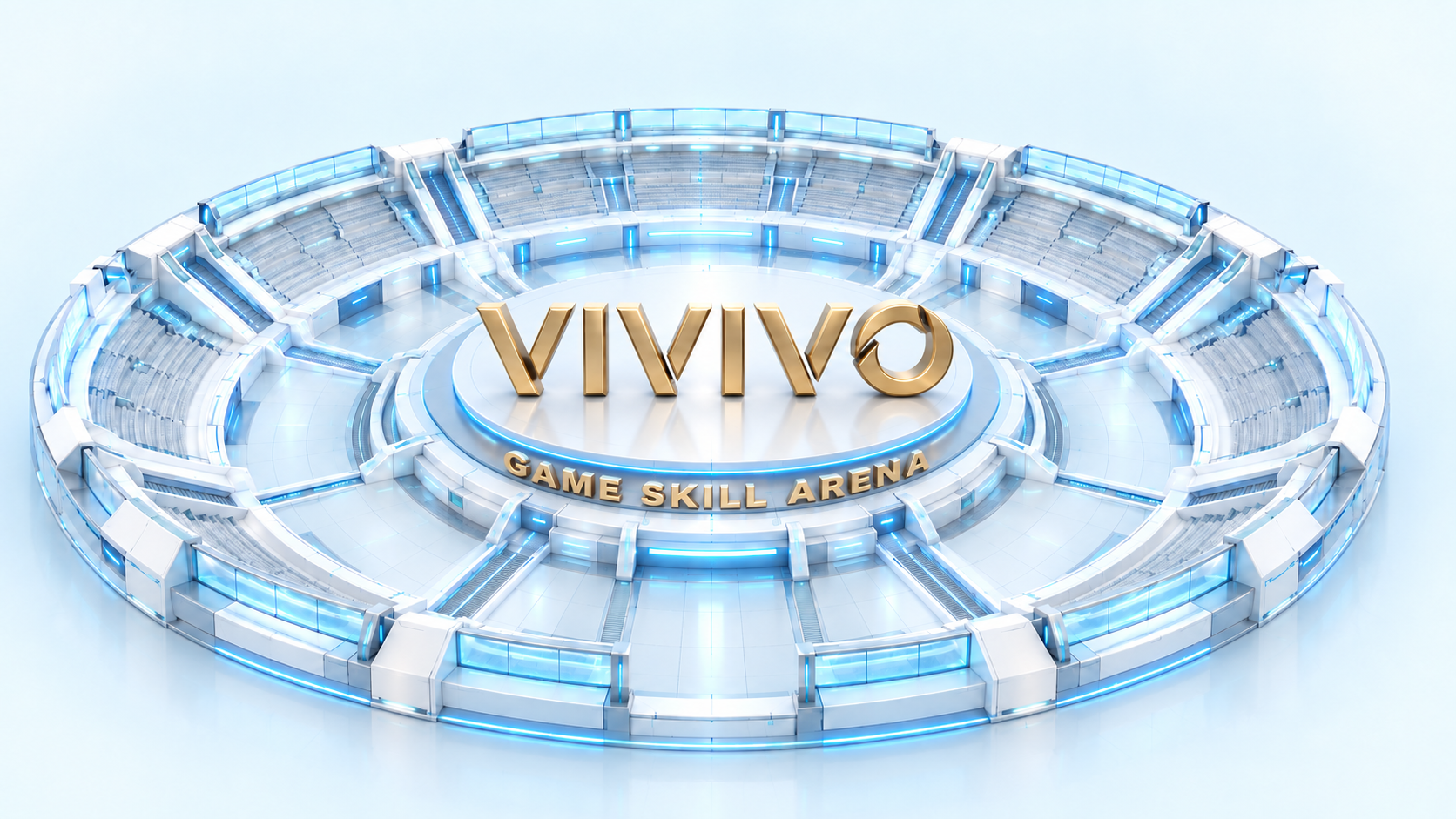 Złoty monument VIVIVO z napisem Game Skill Arena na łuku podium